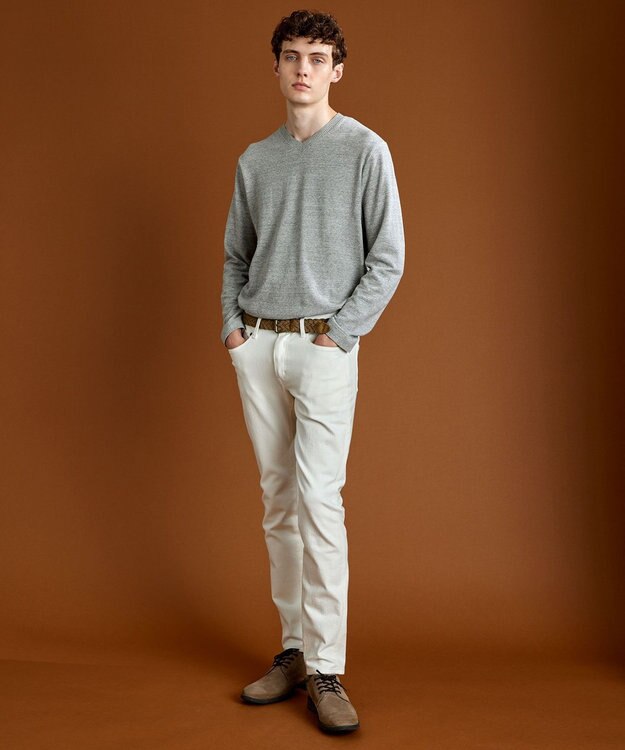 JOSEPH ABBOUD 【サスティナブル素材/柔らかな肌触り/ジャパンファブリック】 コットンラフィー Vネック Ｔシャツ ライトグレー系