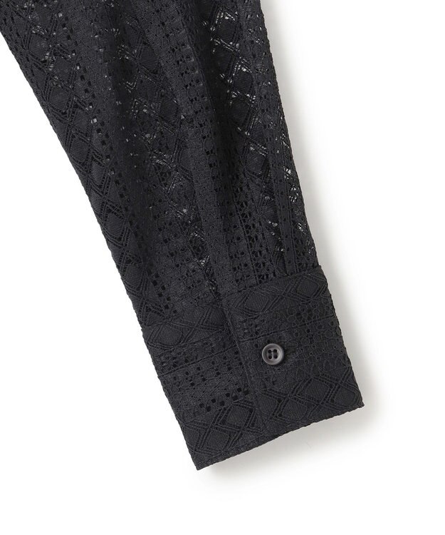 ICB 【洗える】 ストライプラッセルレース シャツ ブラック系