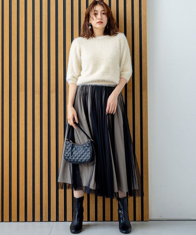 組曲 ナイロンファー半袖プルオーバー アイボリー系