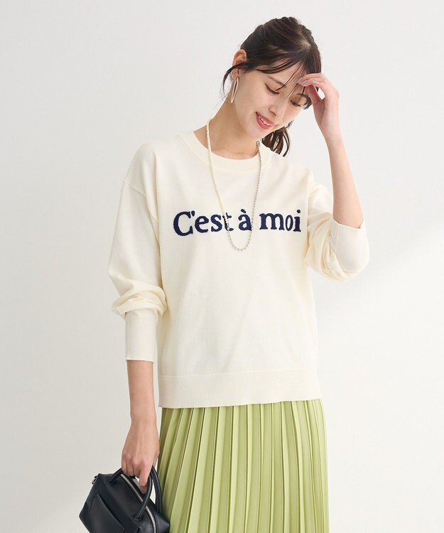 Green Parks さがら刺繍ロゴニットプルオーバー Off White