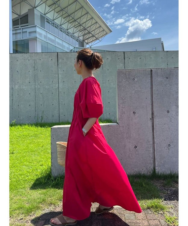 Green Parks ボリューム袖ロングワンピース Red