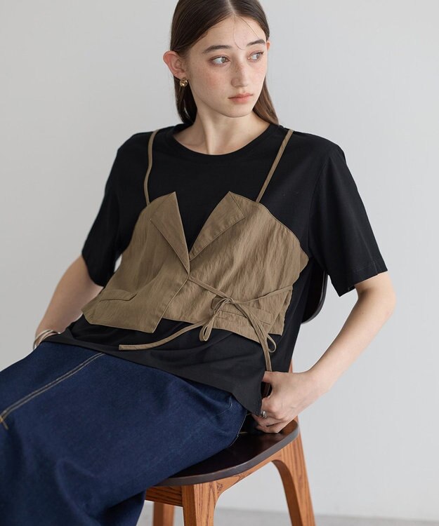 YECCA VECCA ビスチェレイヤード風デザインTee Black