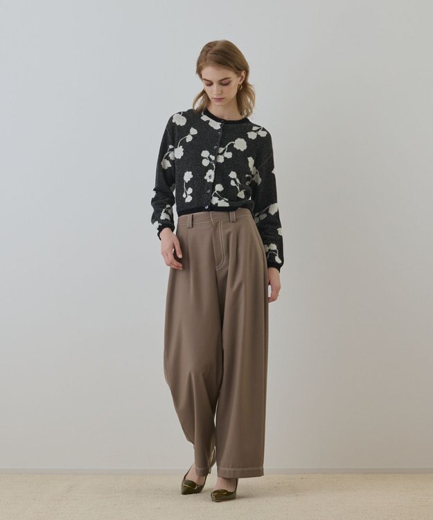 GRACE CONTINENTAL フクレジャガードニットカーディガン ブラック