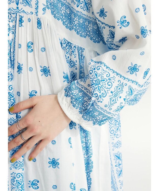 CRAFT STANDARD BOUTIQUE パネル柄ウエスト切り替えボリュームワンピース Blue