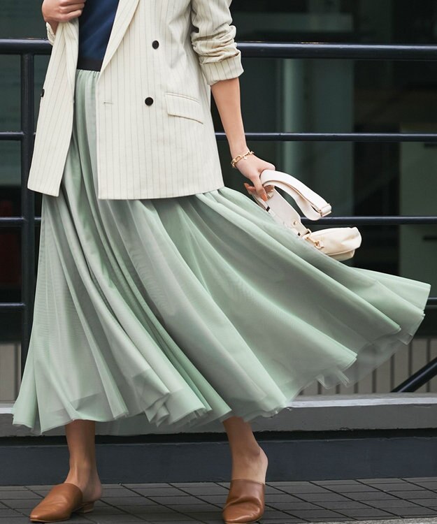 23区 【WEB限定/洗える】エアリーチュール スカート ライトグリーン系