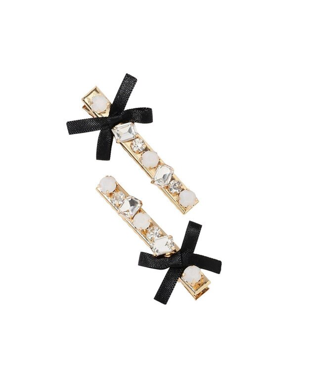Maison de FLEUR ビジューリボン2セットピン Black