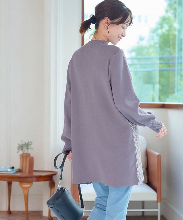 Tiaclasse L 【洗える】ジャカードフリルチュニック ラベンダー