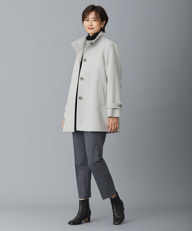 J.PRESS LADIES L ショートビーバー スタンドカラー コート ライトグレー系