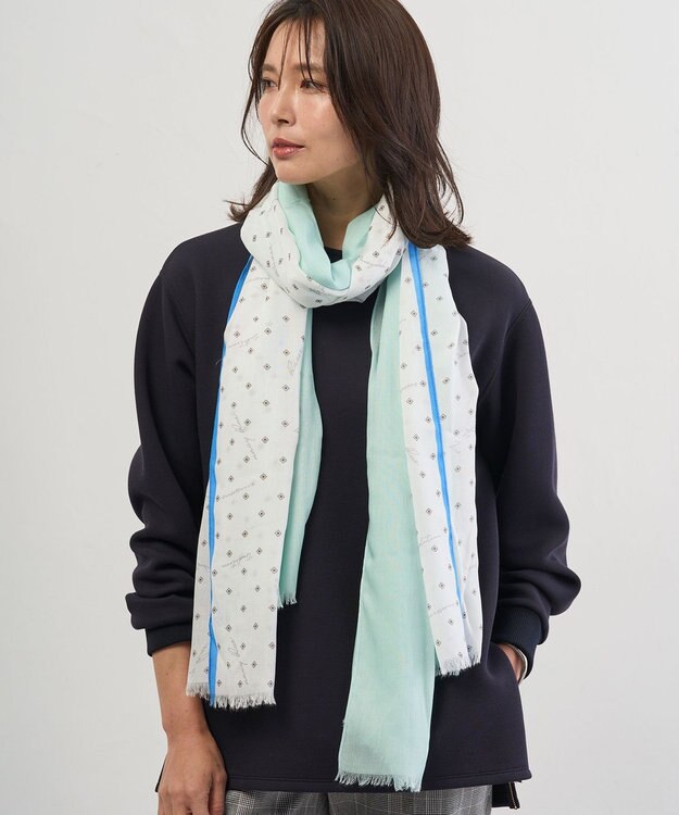 J.PRESS LADIES プリント ストール サックス系