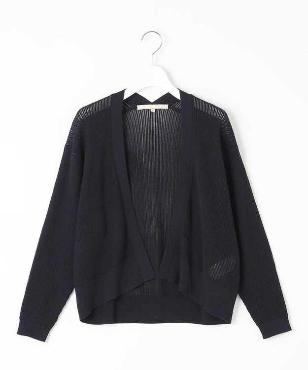 自由区 【洗える・XSサイズあり】ハイツイストコットンアセテートメッシュ カーディガン ネイビー系