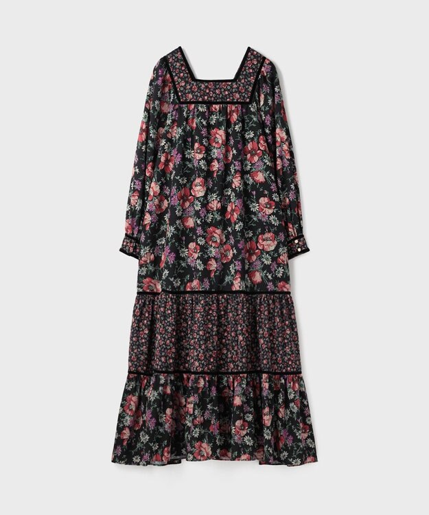 GRACE CONTINENTAL ボタニカルティアードワンピース ブラック
