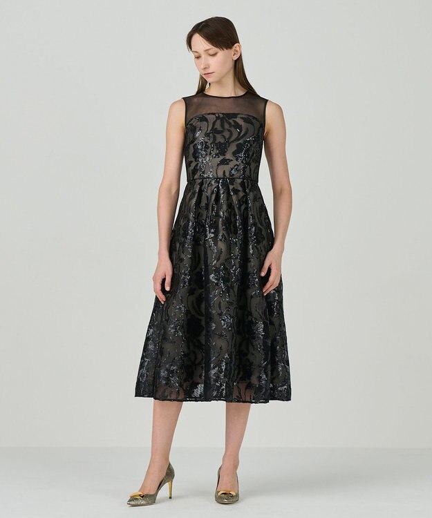 GRACE CONTINENTAL スパンコールエンブロイダリードレス ブラック