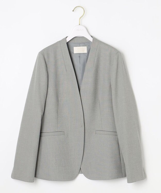 ANY SIS 【洗える】褒めらレディノーカラー ジャケット グレーシャンブレー