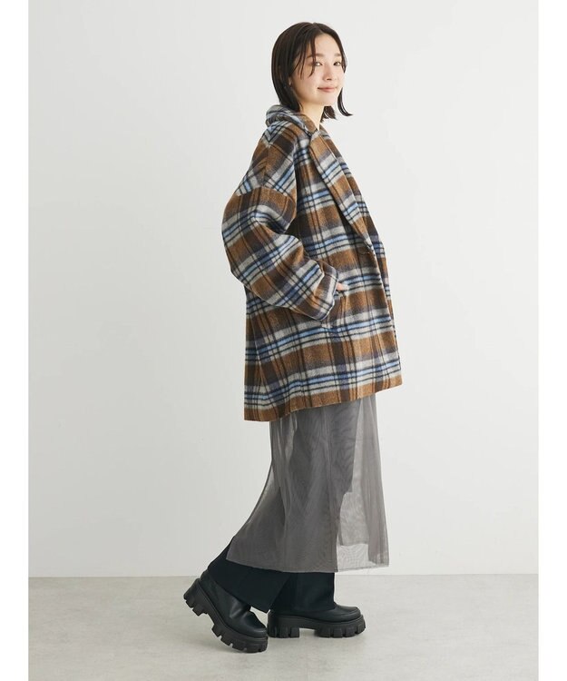 Green Parks ・ＥＬＥＮＣＡＲＥ　ＤＵＥ　シャギーチェックミドルコート Brown