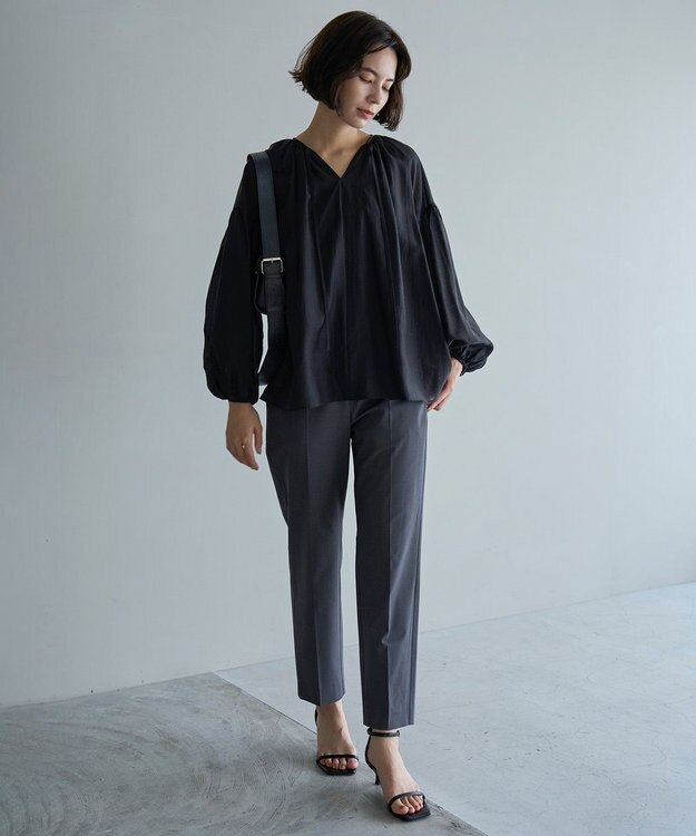 UNFILO シアーギャザーブラウス [NEW]ブラック