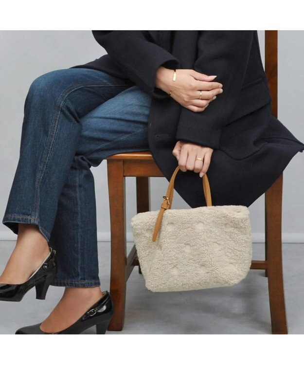 UNBILLION cachecache ドット刺繍ボアミニトートバッグ アイボリー