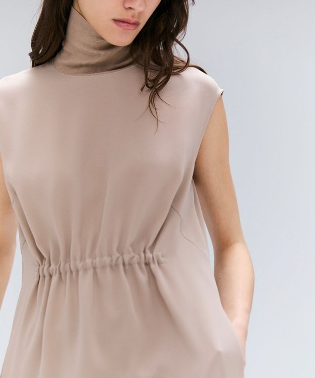 BEIGE， 【洗える】FLEUR / ニットコンビハイネックノースリーブドレス Beige