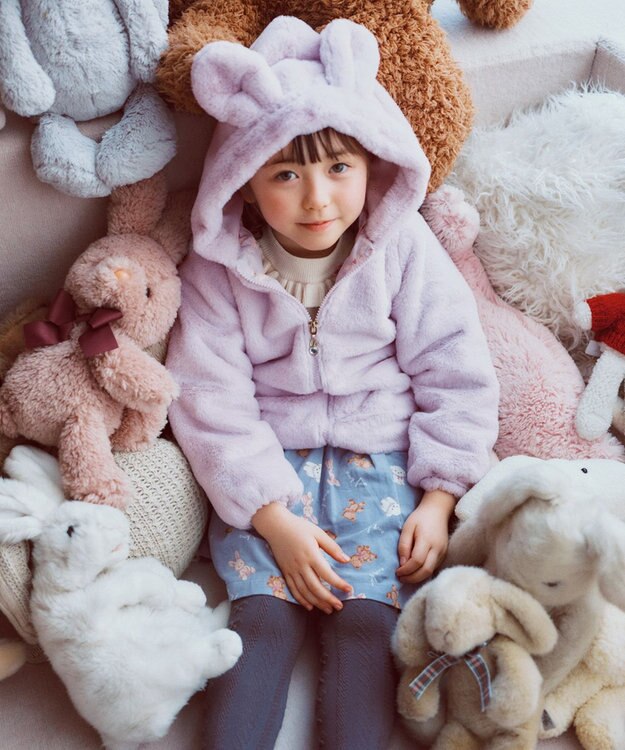 ANY KIDS アニマル耳 フェイクファー ブルゾン ラベンダー×ウサギ