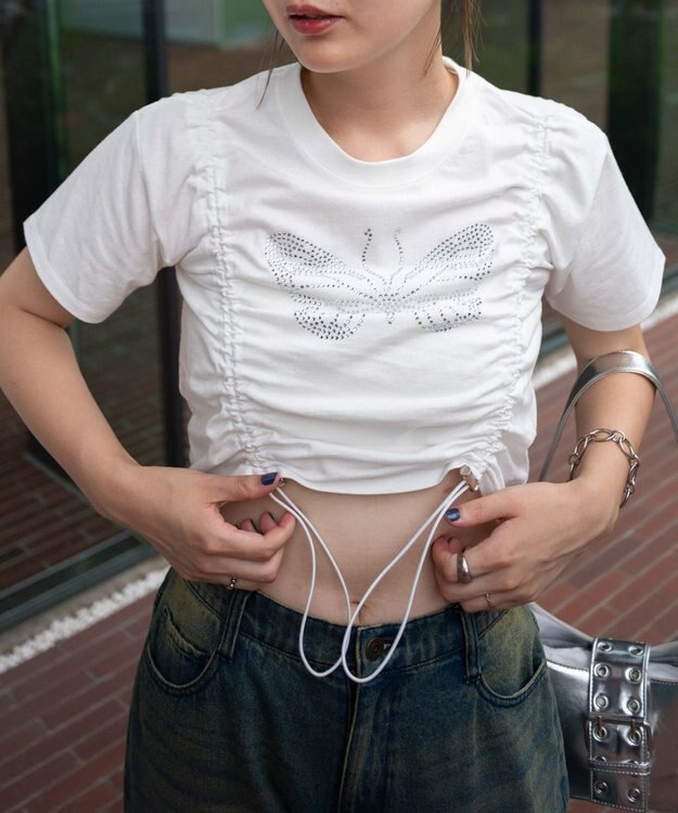 WEGO バタフライドロストラインストーンT ホワイト