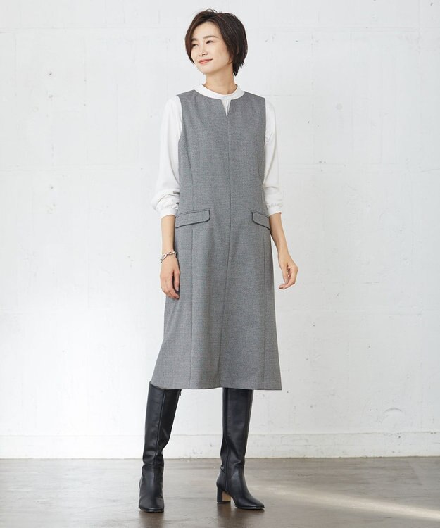 J.PRESS LADIES S Mixツイードチェック ジャンパースカート ライトグレー系3