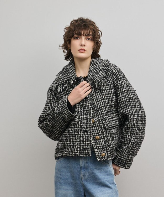 GRACE CONTINENTAL パディングツイードジャケット ブラック