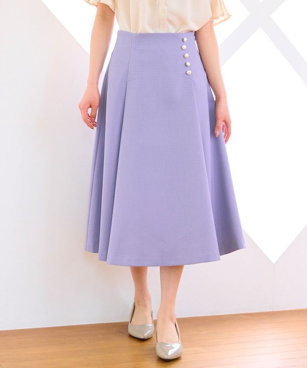 Feroux 【洗える】パールボタン付きフレア スカート パープル系