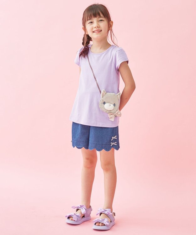 ANY KIDS アニマルポシェットTシャツ ラベンダー（ねこ）