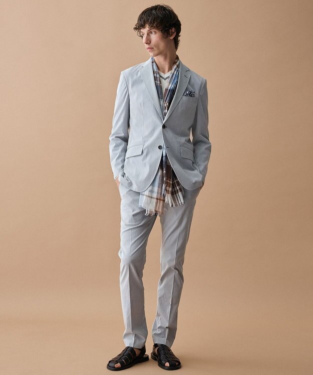 JOSEPH ABBOUD 【bugatti×V.FRAAS】ビッグチェック コットン ストール サックスブルー系4