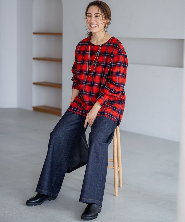 23区 L 【Lサイズ限定】23区DENIM ストレッチ ワイド パンツ ネイビー系