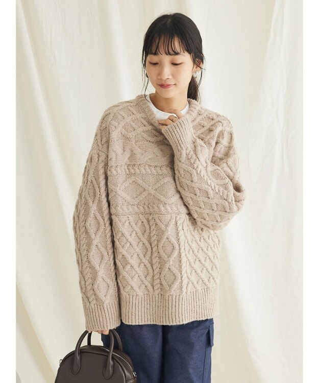 CRAFT STANDARD BOUTIQUE ブラッシングケーブルニット Gray Beige