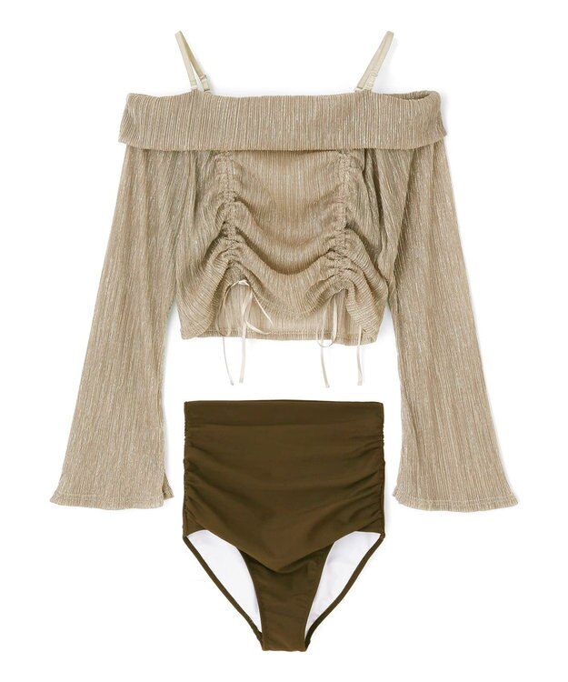 San-ai Resort（三愛水着楽園） オフショルダートップス付き3点セット水着　9M　【San-ai Resort（サンアイリゾート）】 ブラウン