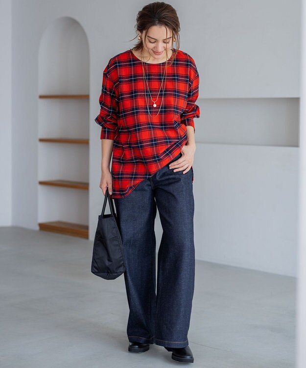 23区 L 【Lサイズ限定】23区DENIM ストレッチ ワイド パンツ ネイビー系