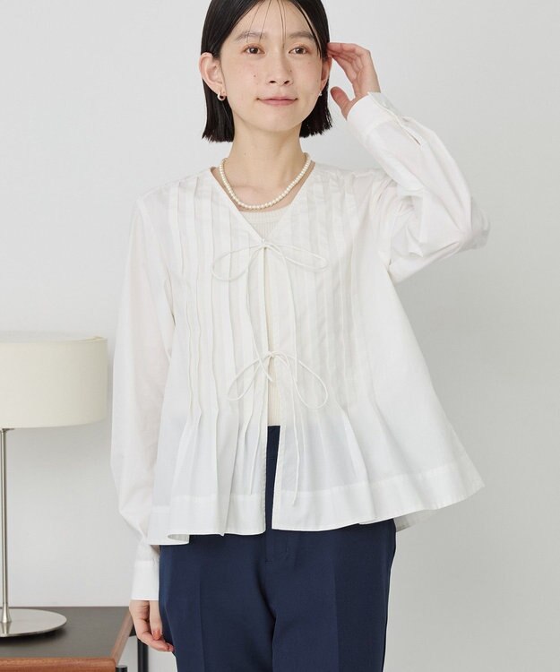 AMERICAN HOLIC 【イージーケア】ピンタックブラウス Off White