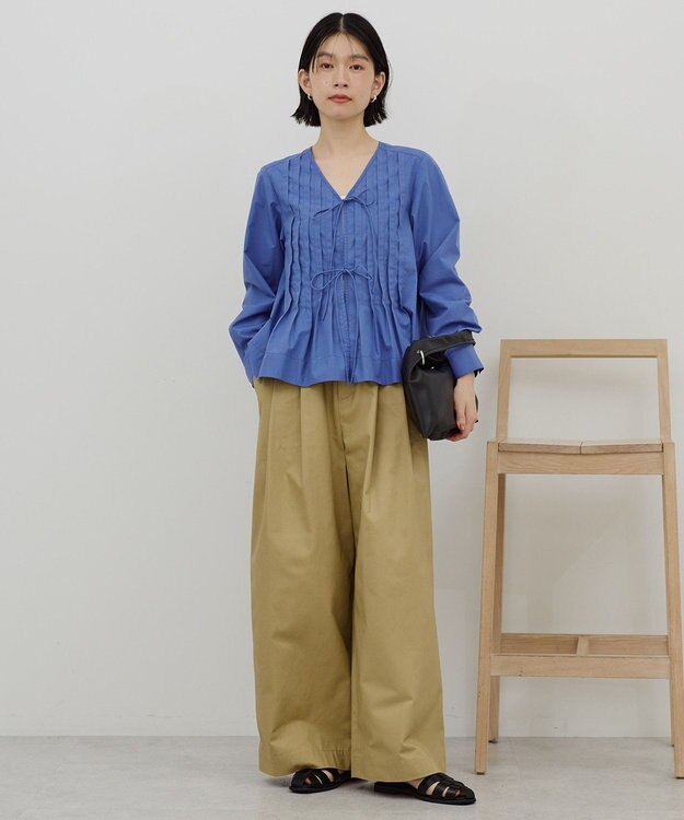 AMERICAN HOLIC 【イージーケア】ピンタックブラウス Blue