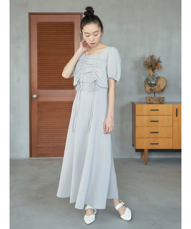 earth music&ecology ＳＥＴ２点パフスリーブブラウス＋キャミワンピース Light Gray