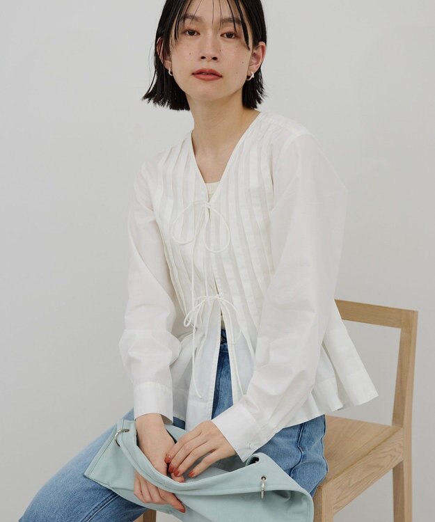 AMERICAN HOLIC 【イージーケア】ピンタックブラウス Off White