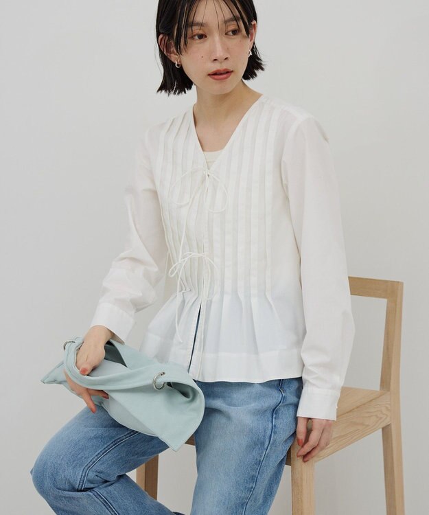 AMERICAN HOLIC 【イージーケア】ピンタックブラウス Off White