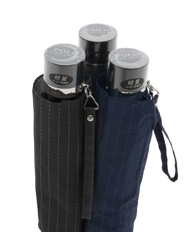 MOONBAT POLO RALPH LAUREN 折りたたみ傘 メンズ ストライプ ワンポイント刺繍 大きめ60cm ブラック