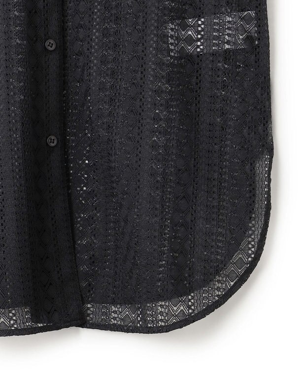 ICB 【洗える】 ストライプラッセルレース シャツ ブラック系