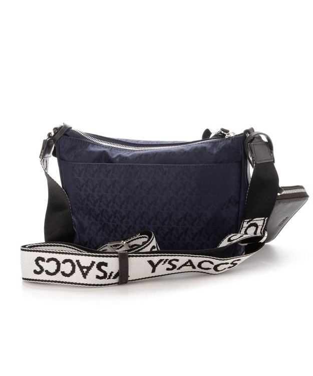 Y'SACCS モノグラム×リサイクルレザー スクエアショルダー ネイビー