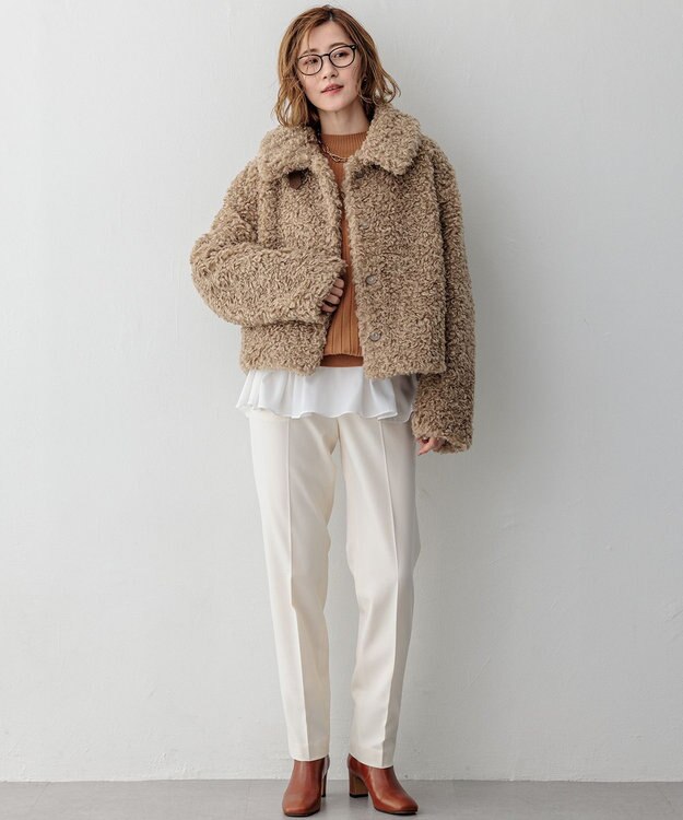 23区 L セミウーステッド モックネック ニット キャメル系