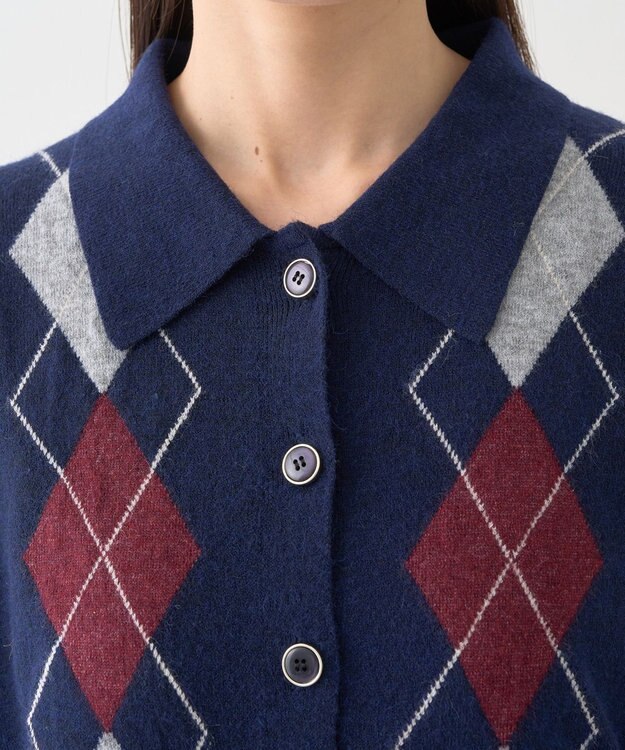 earth music&ecology 【予約】襟付きアーガイルニットカーディガン ネイビー