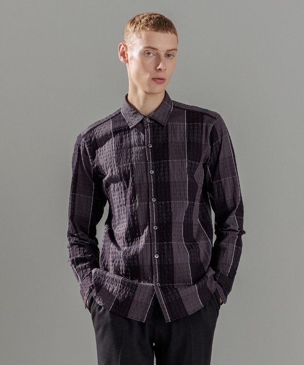 JOSEPH HOMME オーバーチェックジャガードストレッチ　レギュラーカラーシャツ グレー系3