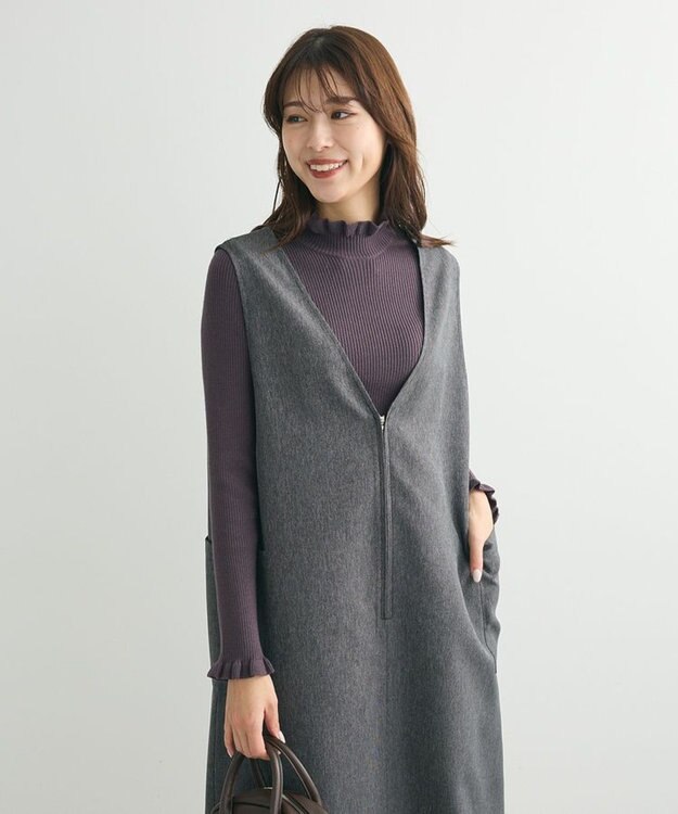 Green Parks ・ｓｗｉｎｇ　ｂｙ　フリルハイネックリブニット Charcoal Gray