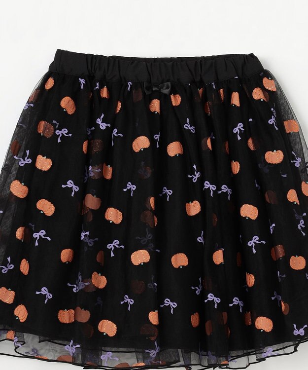 ANY KIDS ラメチュールフレアスカート ブラック×カボチャ
