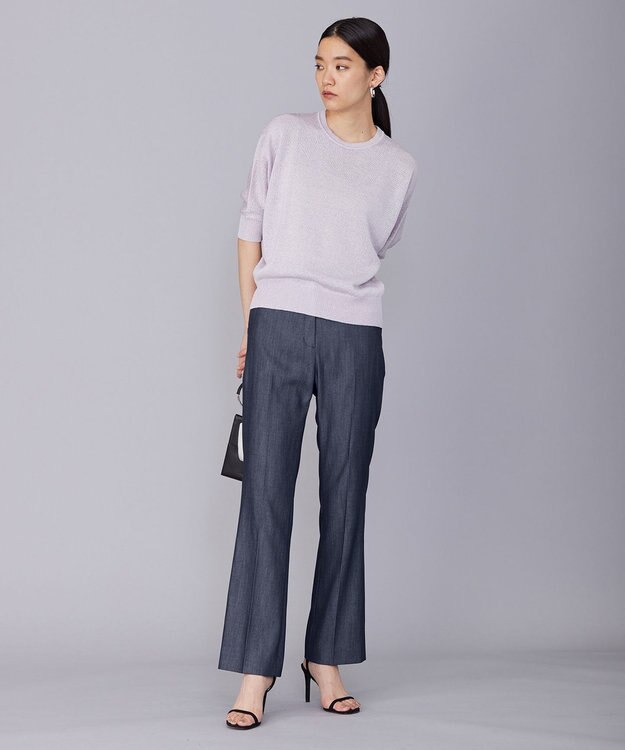 ICB L 【洗える】リアクティブソフトデニム　セミフレアパンツ インディゴ系