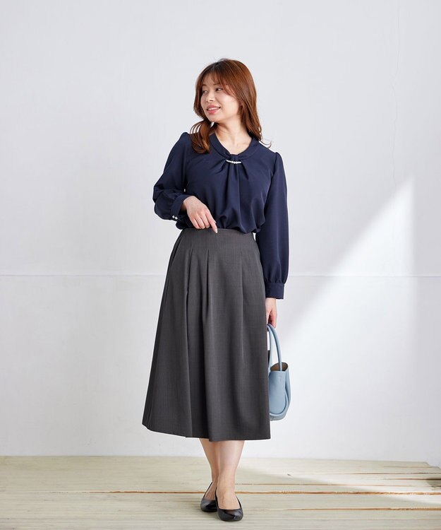 Tiaclasse L 【洗える】メランジツイルフレアスカート チャコールグレー