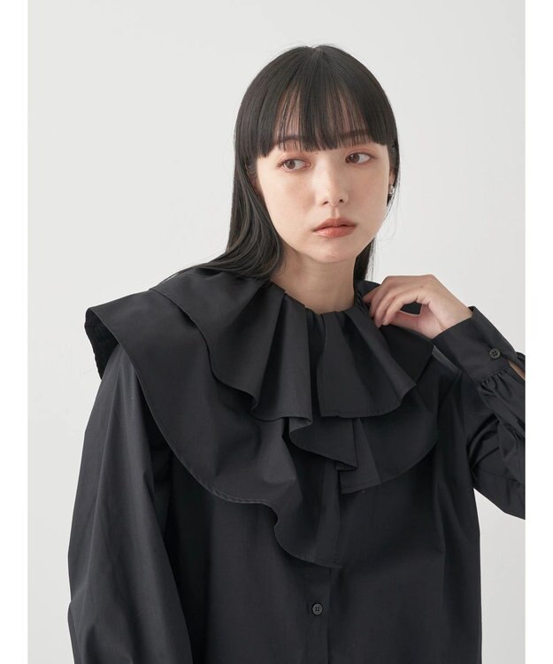 earth music&ecology ラッフルフリルチュニックブラウス Black