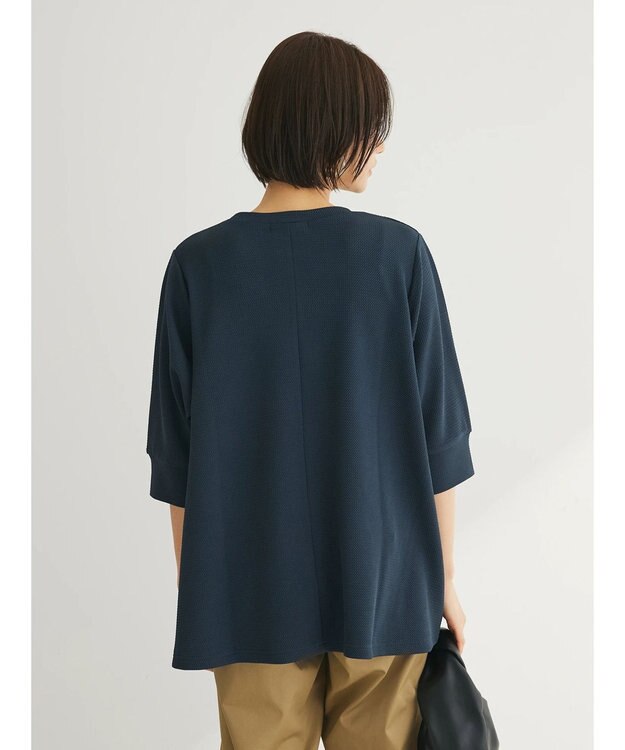 Green Parks ぽこぽこ７分袖カットプルオーバー Navy