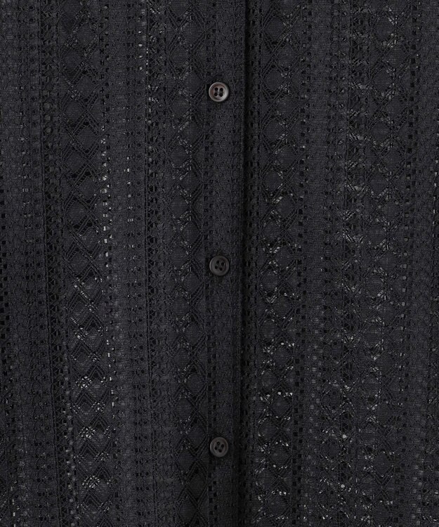 ICB 【洗える】 ストライプラッセルレース シャツ ブラック系